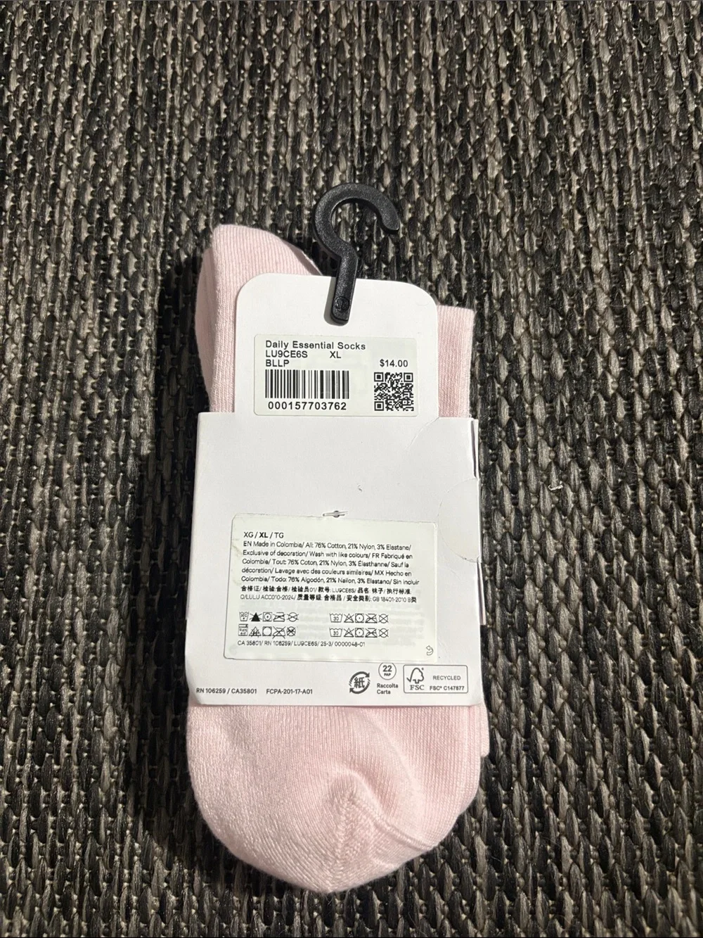 Lululemon Daily Essential Socks Blissful Pink Size XL